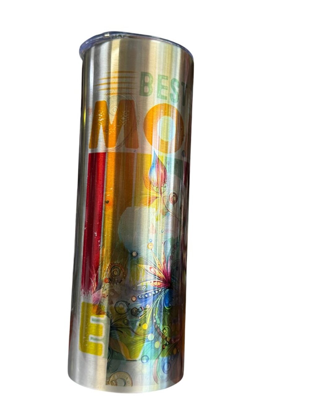Best MOM Stainless Steel Tumbler, Floral Print, 30 oz, with Lid